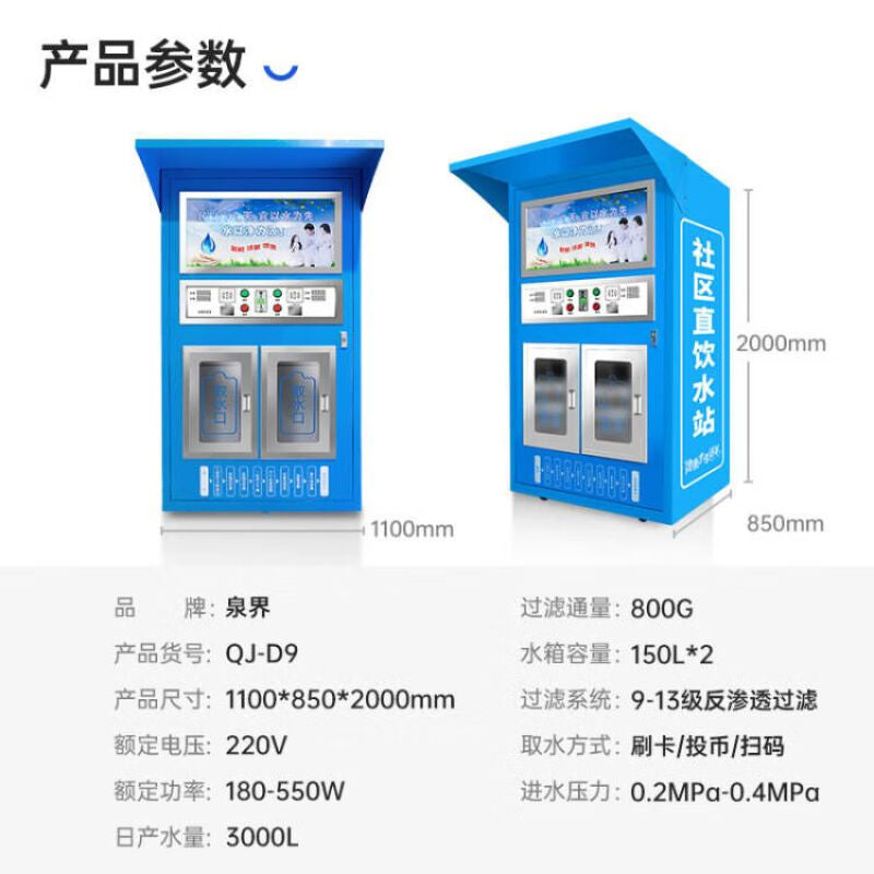 Quanjie QJ Series Automatic Water Vending Machine – Community RO Water Station | Self-Service Card & Coin | Smart IoT (400G / 800G)