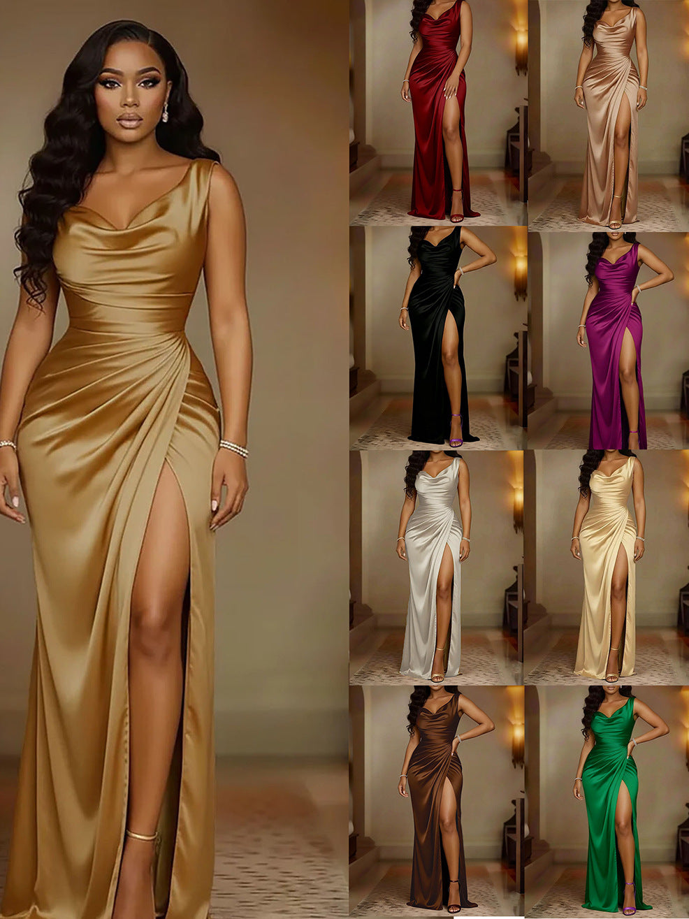 Women's Sleeveless Slim-Fit Banquet Dress with Hem Slit | S–3XL