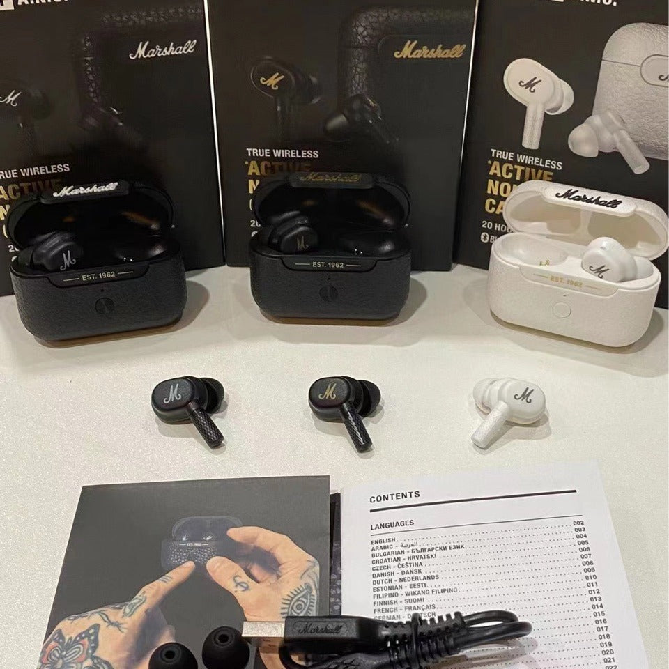 MARSHAL MINOR ANC WIRELESS BLUETOOTH HEADPHONES COME WITH NOISE-CANCELING IN-EAR SPORTS EARBUDS M4