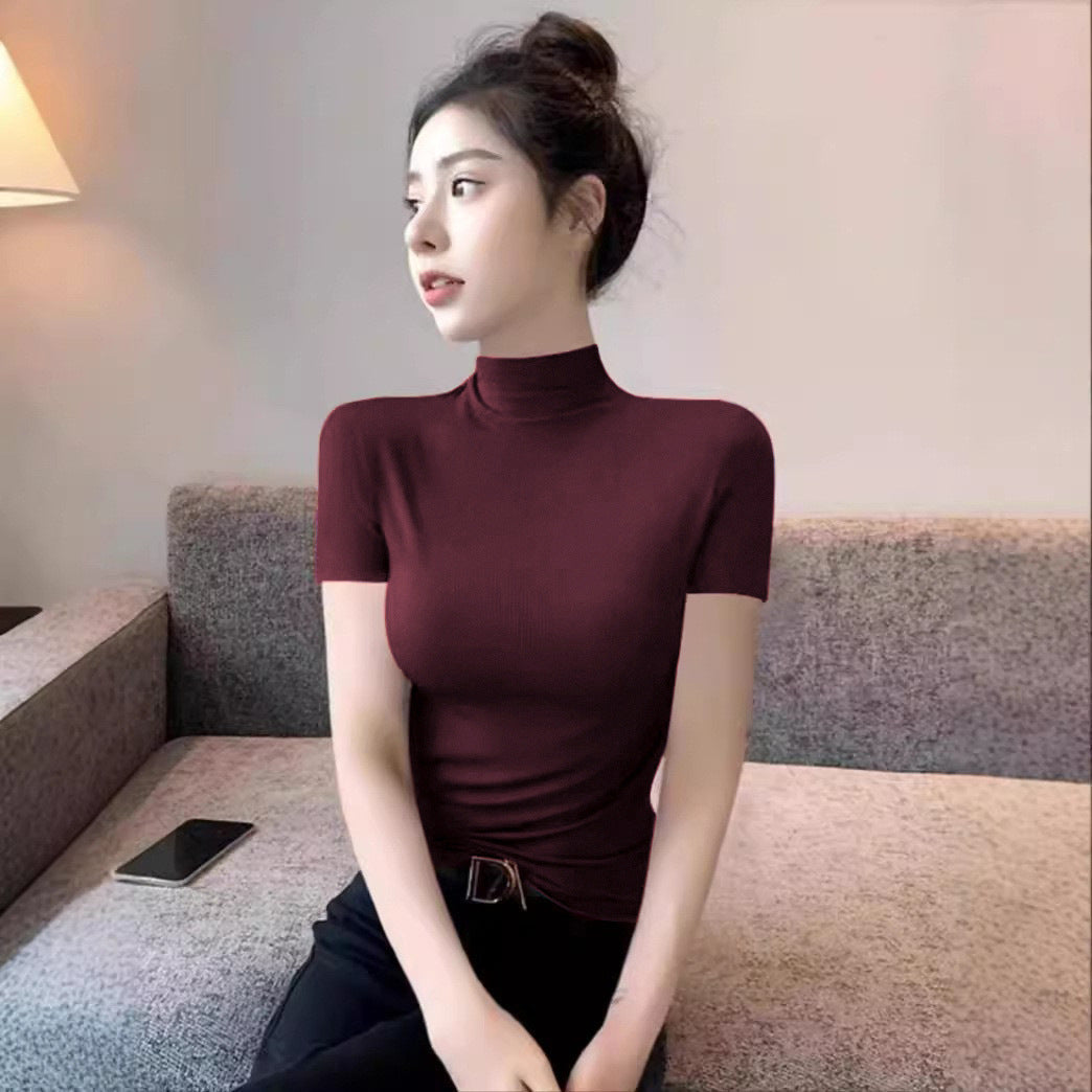 New Encore Women's Half-High Neck Short-Sleeve T-Shirt - Mock Neck Base Layer Top