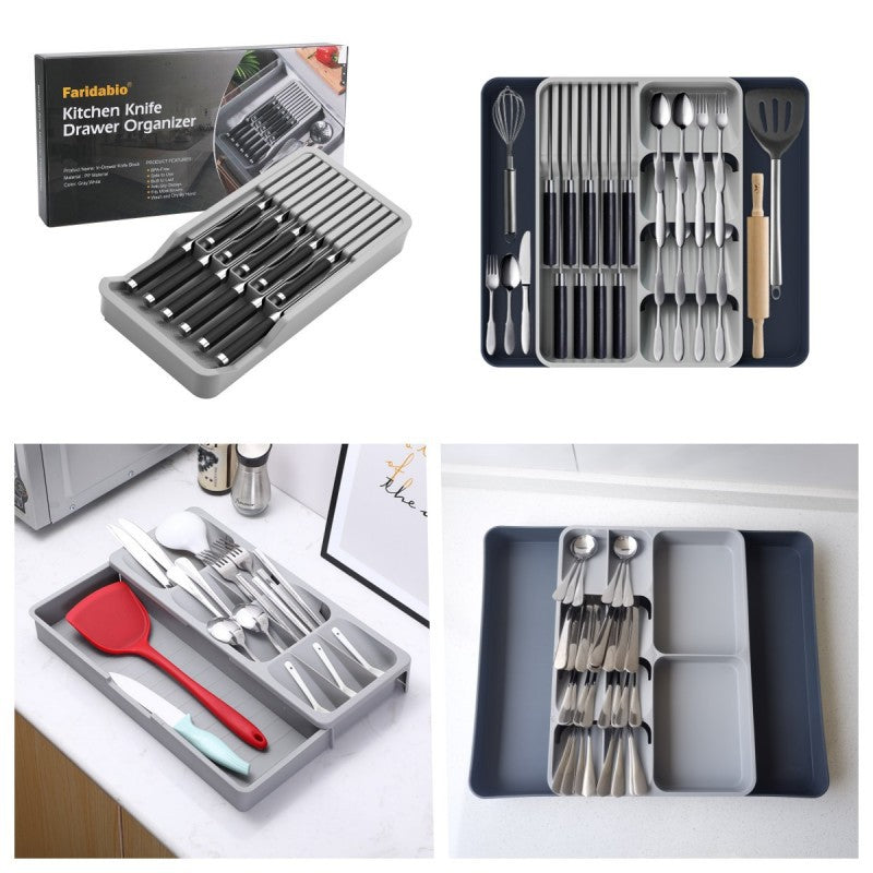 3-in-1 Large Cutlery Drawer Organizer - Kitchen Tableware Storage Box