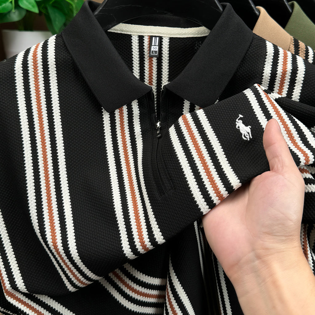 Men's Classic Embroidered Cotton Short-Sleeve Polo - Casual Solid Color Lapel Shirt