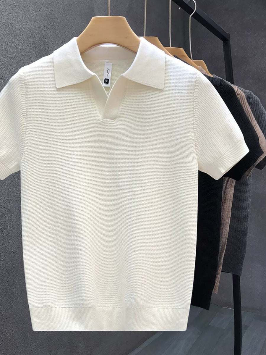 Men's Premium Lightweight Knit Sweater Polo - Slim Fit Half-Sleeve Lapel Top