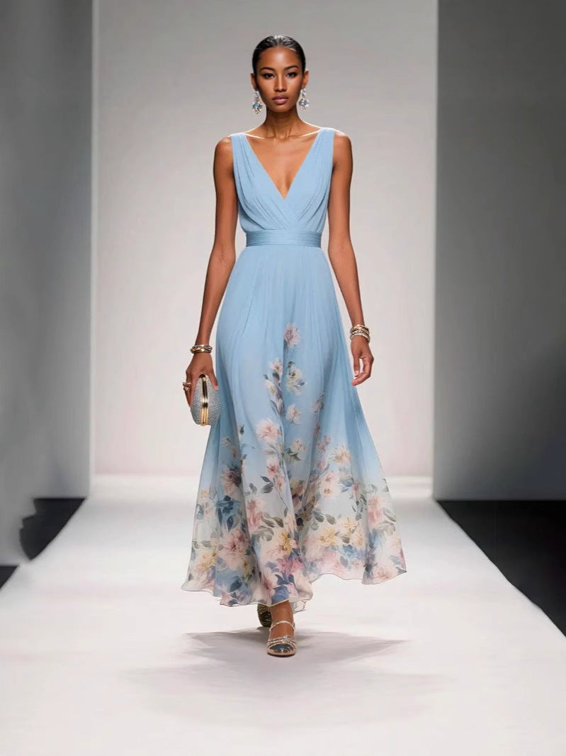 Women's Deep-V Chiffon Print Dress – Sexy Summer Vest Dress | 9 Colours | S–XXL