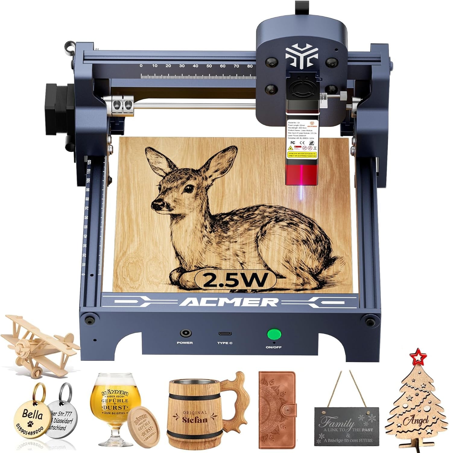 ACMER S1 Laser Engraving Machine – Wood, Acrylic, Plastic & Leather Engraver (2.5W / 3.5W / 6W)