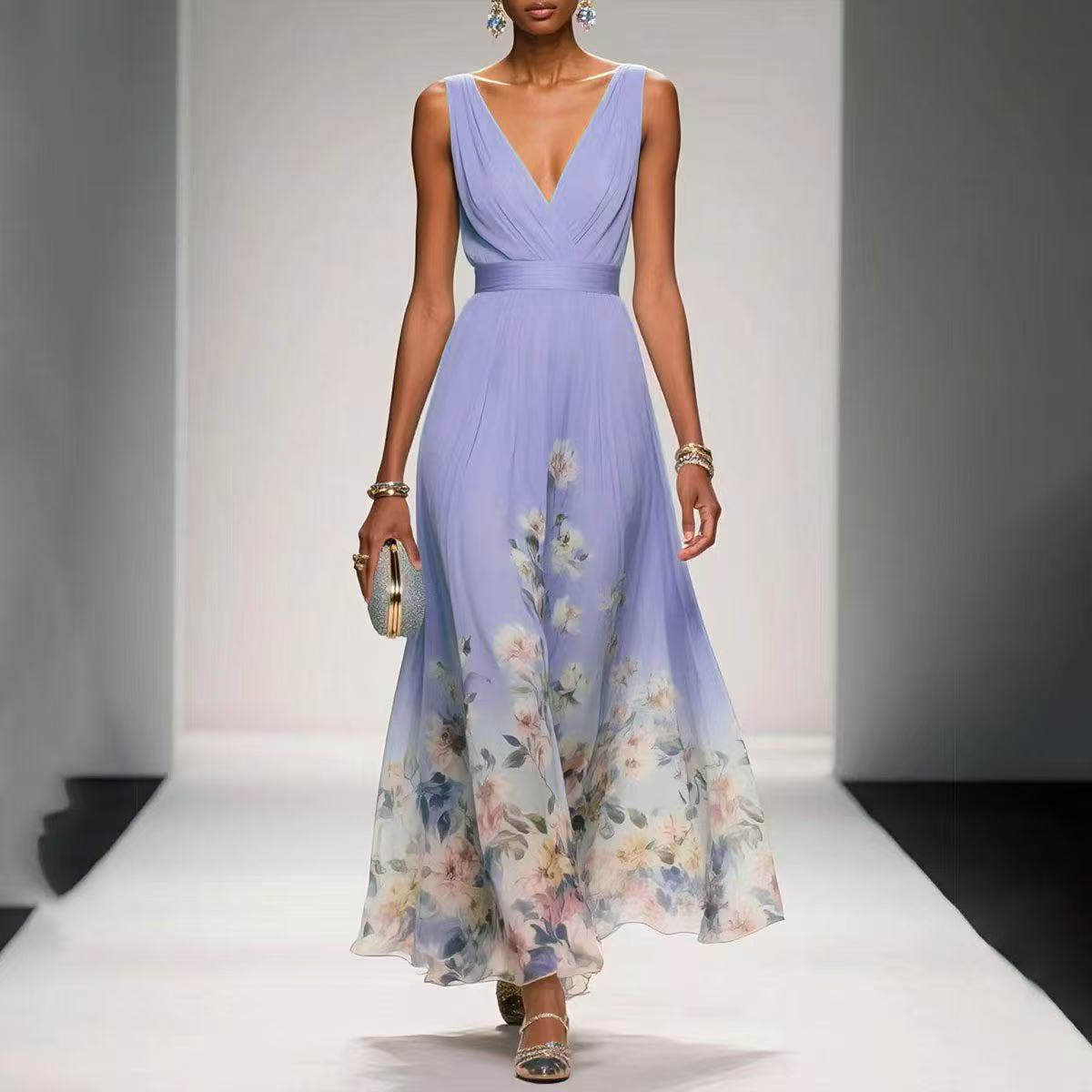 Women's Deep-V Chiffon Print Dress – Sexy Summer Vest Dress | 9 Colours | S–XXL