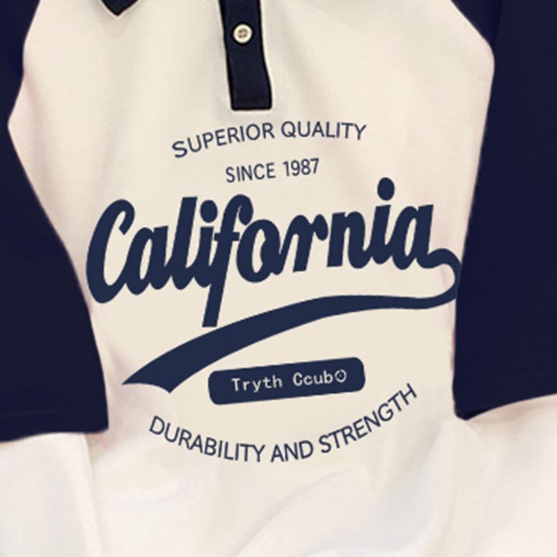 Women's American Retro Contrast Raglan Sleeve Polo - Loose Fit Short-Sleeve Streetwear Tee