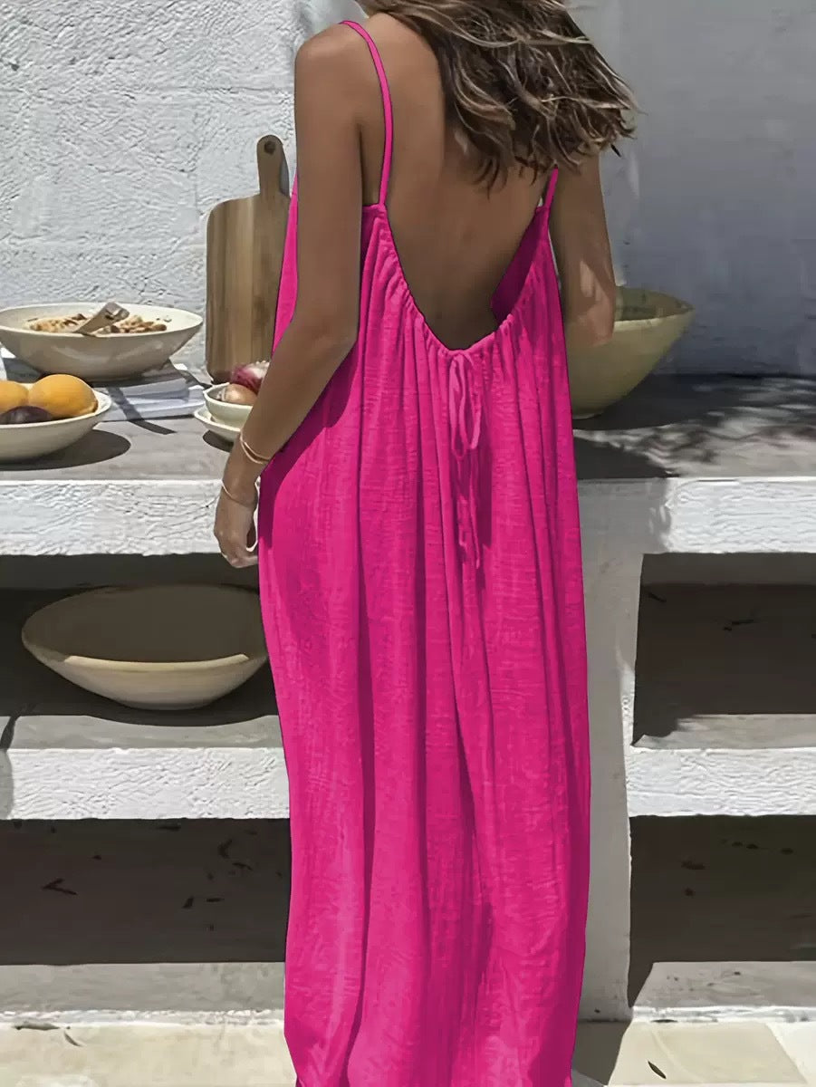 Women's Open-Back Cami Loungewear Dress – Loose Suspender Style | 27 Colours | S–5XL