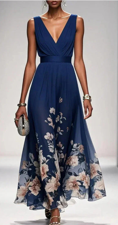 Women's Deep-V Chiffon Print Dress – Sexy Summer Vest Dress | 9 Colours | S–XXL