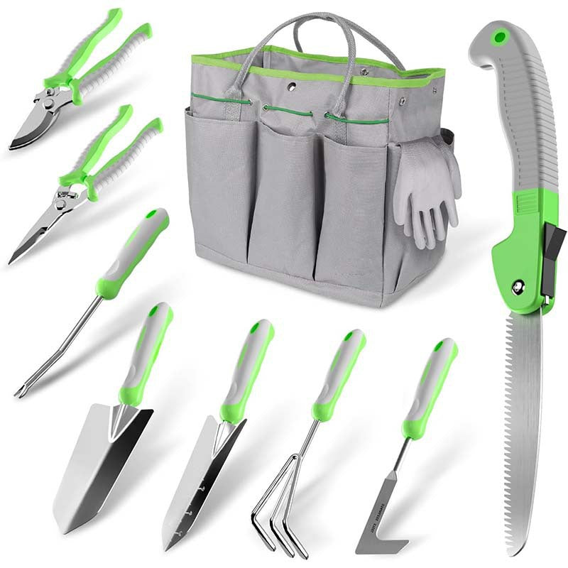 10-Piece Stainless Steel Heavy-Duty Garden Tools Set - Ergonomic Manual Outdoor Kit