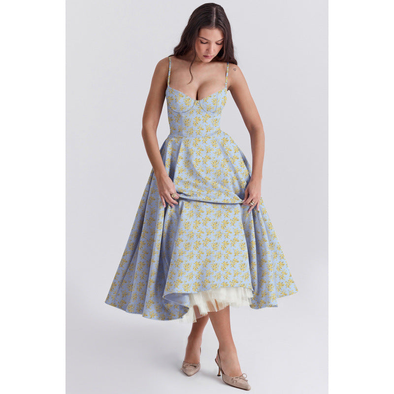 Women's French Mesh Princess Dress – Double-Layer Spaghetti Strap | S–XXL