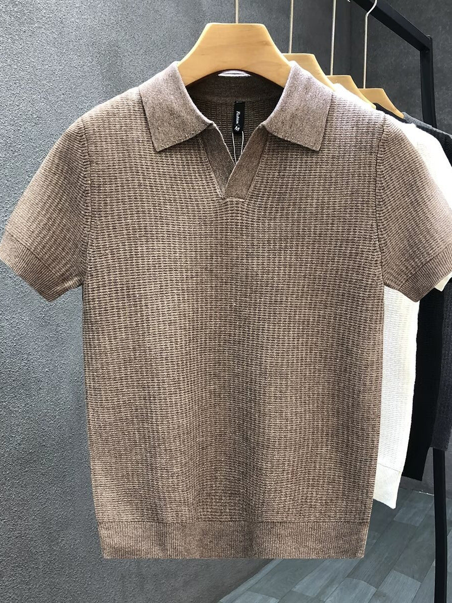 Men's Premium Lightweight Knit Sweater Polo - Slim Fit Half-Sleeve Lapel Top