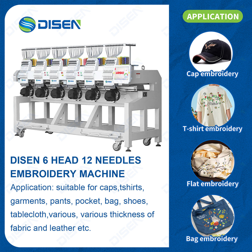 Commercial 6-Head Computerised Automatic Embroidery Machine - Industrial Cap & Flat Apparel System