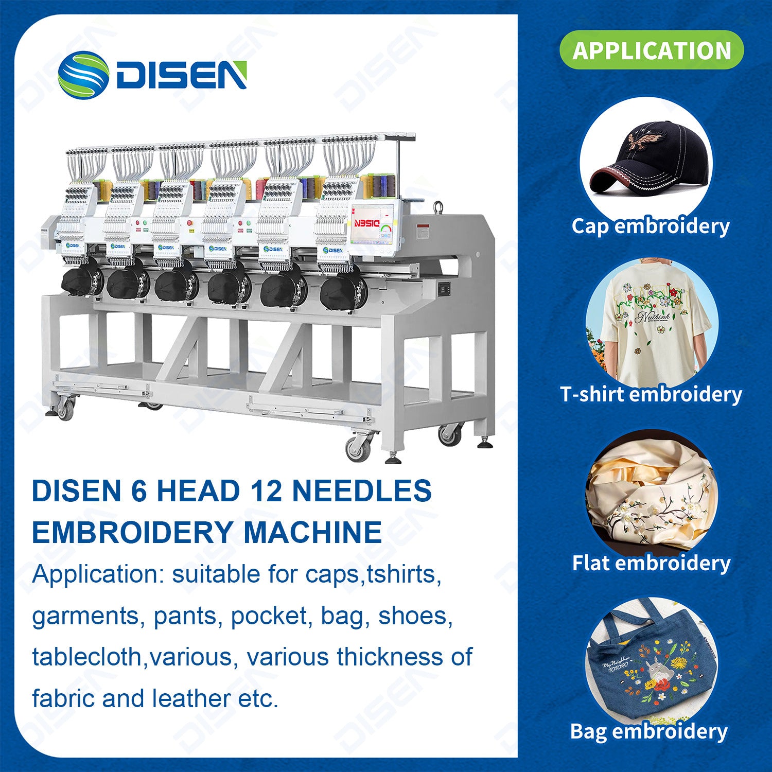 Commercial 6-Head Computerised Automatic Embroidery Machine - Industrial Cap & Flat Apparel System