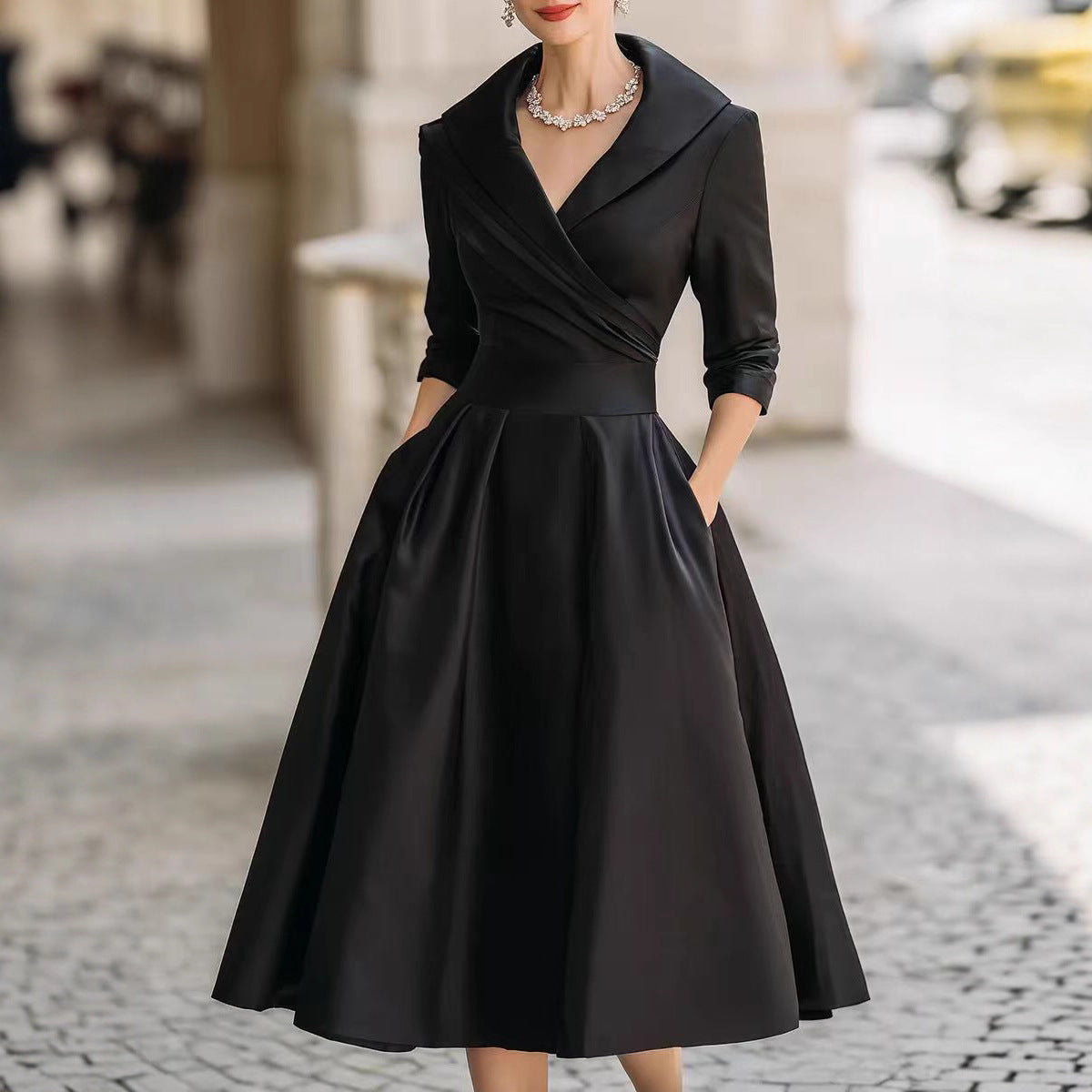 Women's Elegant Long-Sleeve Waist-Defining Formal Dress | XS–4XL