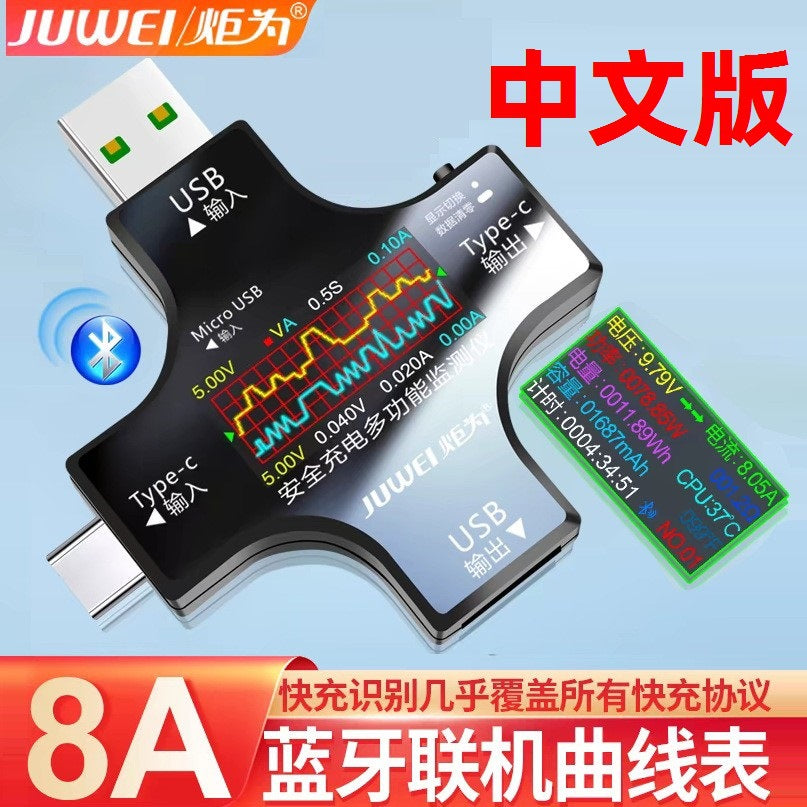 USB Type-C QC/PD Charger Tester – DC Digital Voltage & Current Power Meter (8A, English/Bluetooth)
