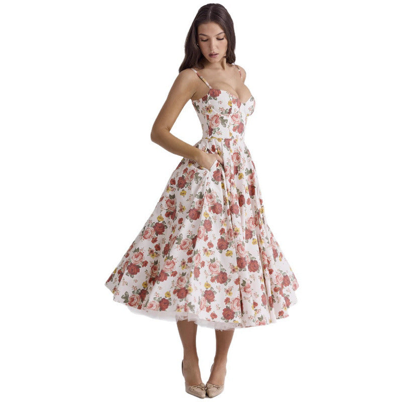 Women's French Mesh Princess Dress – Double-Layer Spaghetti Strap | S–XXL