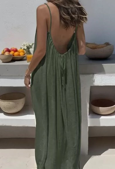 Women's Open-Back Cami Loungewear Dress – Loose Suspender Style | 27 Colours | S–5XL