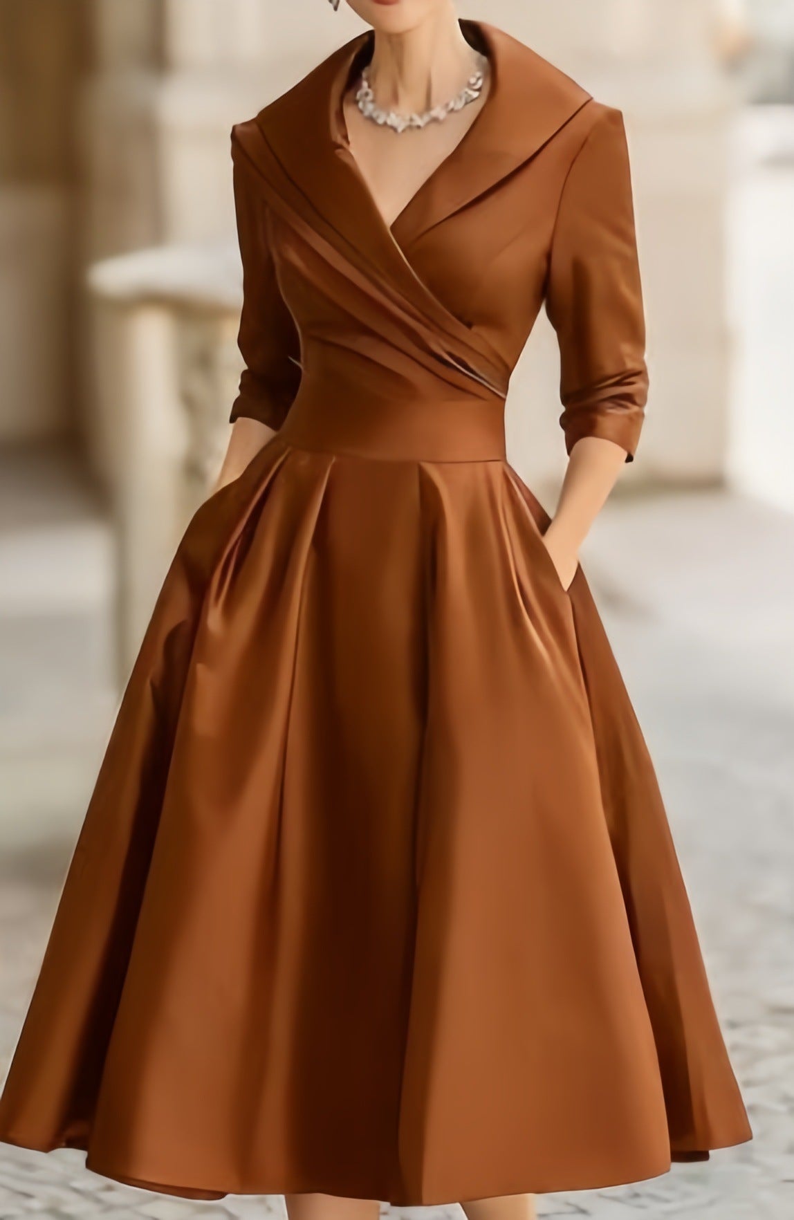 Women's Elegant Long-Sleeve Waist-Defining Formal Dress | XS–4XL