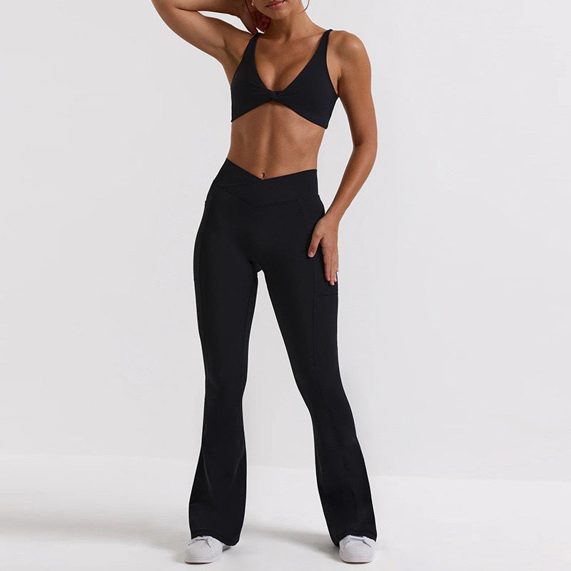 Two-Piece Wide-Leg Flared Yoga Set - High-Rise Hip-Lifting Gym Performance Wear
