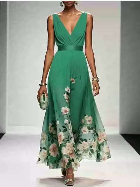 Women's Deep-V Chiffon Print Dress – Sexy Summer Vest Dress | 9 Colours | S–XXL