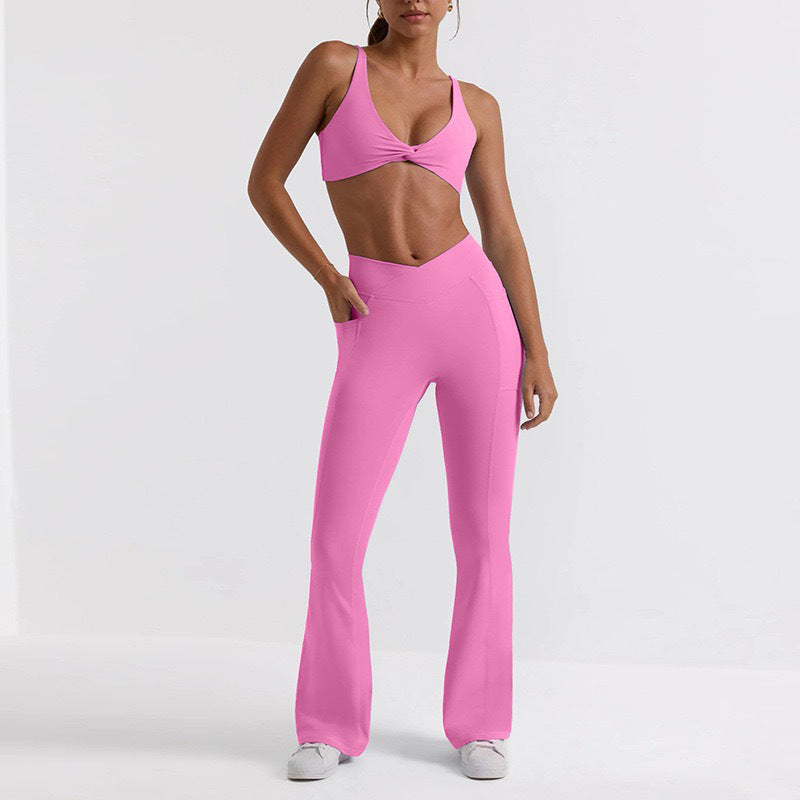 Two-Piece Wide-Leg Flared Yoga Set - High-Rise Hip-Lifting Gym Performance Wear