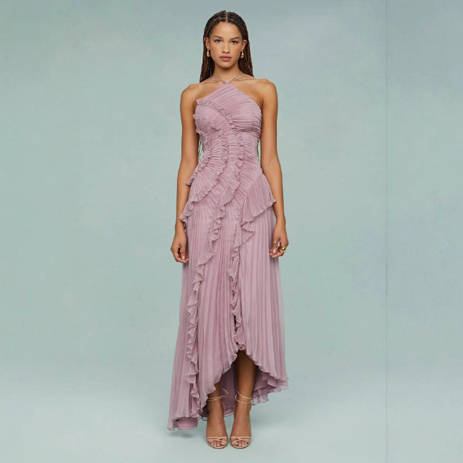 Women's Pleated Halterneck Bandeau Backless Dress – Sexy Summer Fashion Dress | 15 Colours | XS–2XL