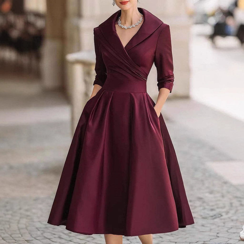 Women's Elegant Long-Sleeve Waist-Defining Formal Dress | XS–4XL