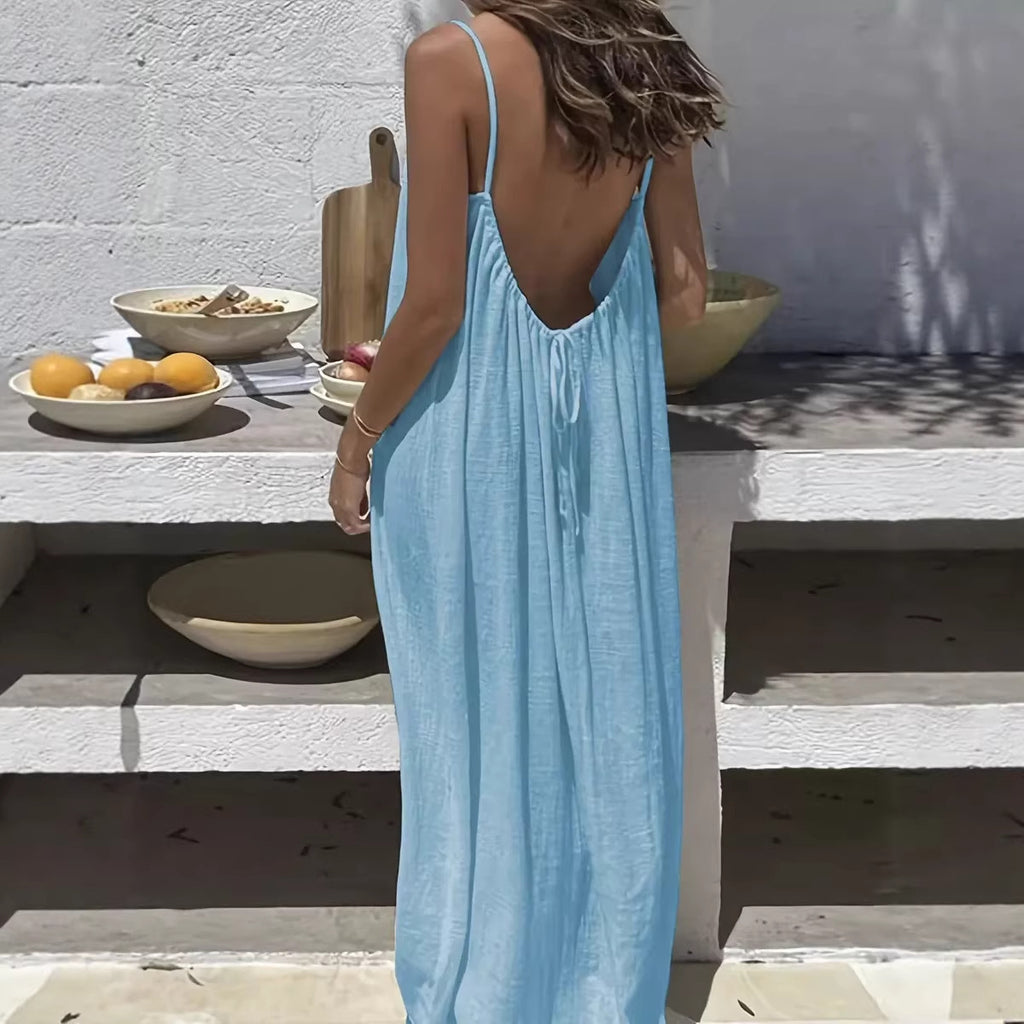 Women's Open-Back Cami Loungewear Dress – Loose Suspender Style | 27 Colours | S–5XL
