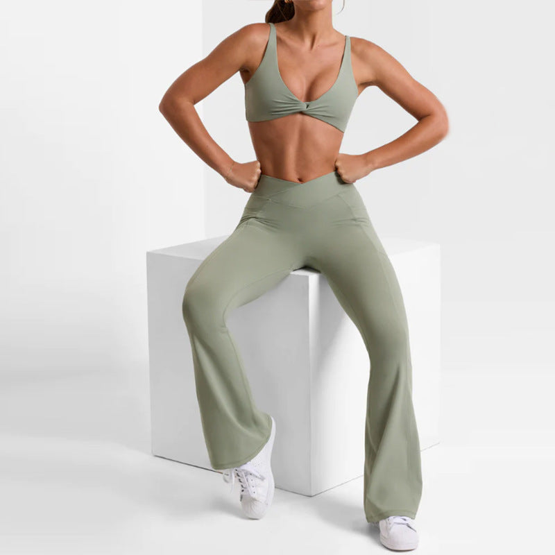 Two-Piece Wide-Leg Flared Yoga Set - High-Rise Hip-Lifting Gym Performance Wear
