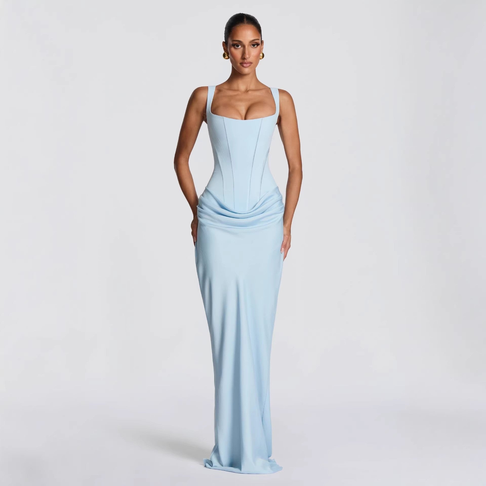Women's Pleated Square-Neck Hip-Wrap Sleeveless Dress – Slim Sexy Fashion Dress | 7 Colours | XS–XL