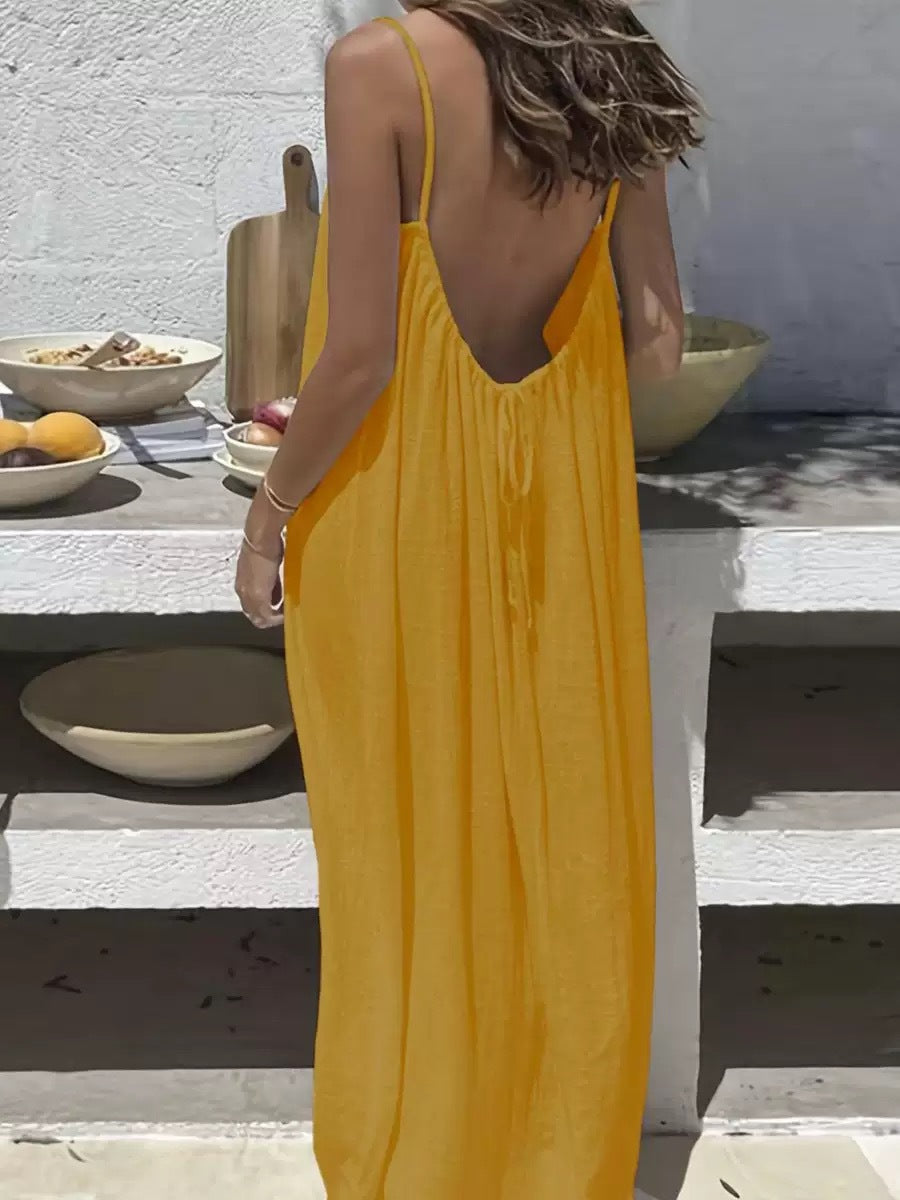 Women's Open-Back Cami Loungewear Dress – Loose Suspender Style | 27 Colours | S–5XL
