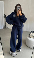 Women's Premium Embroidered Zipper Hoodie & Pants Set - Two-Piece Luxury Loungewear Suit