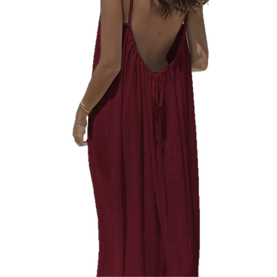 Women's Open-Back Cami Loungewear Dress – Loose Suspender Style | 27 Colours | S–5XL