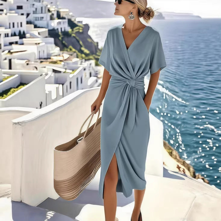 Women's Solid Colour Wrap Dress – Side Slit | S–XXXL