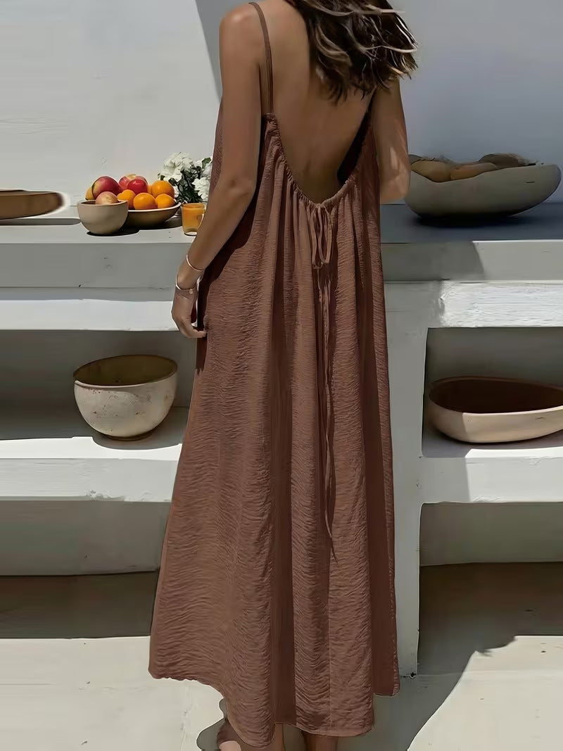 Women's Open-Back Cami Loungewear Dress – Loose Suspender Style | 27 Colours | S–5XL