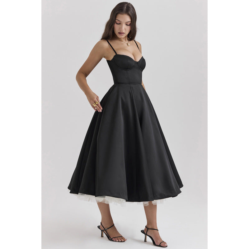 Women's French Mesh Princess Dress – Double-Layer Spaghetti Strap | S–XXL