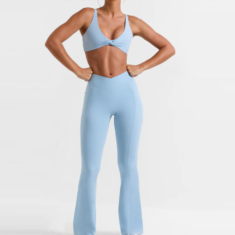 Two-Piece Wide-Leg Flared Yoga Set - High-Rise Hip-Lifting Gym Performance Wear