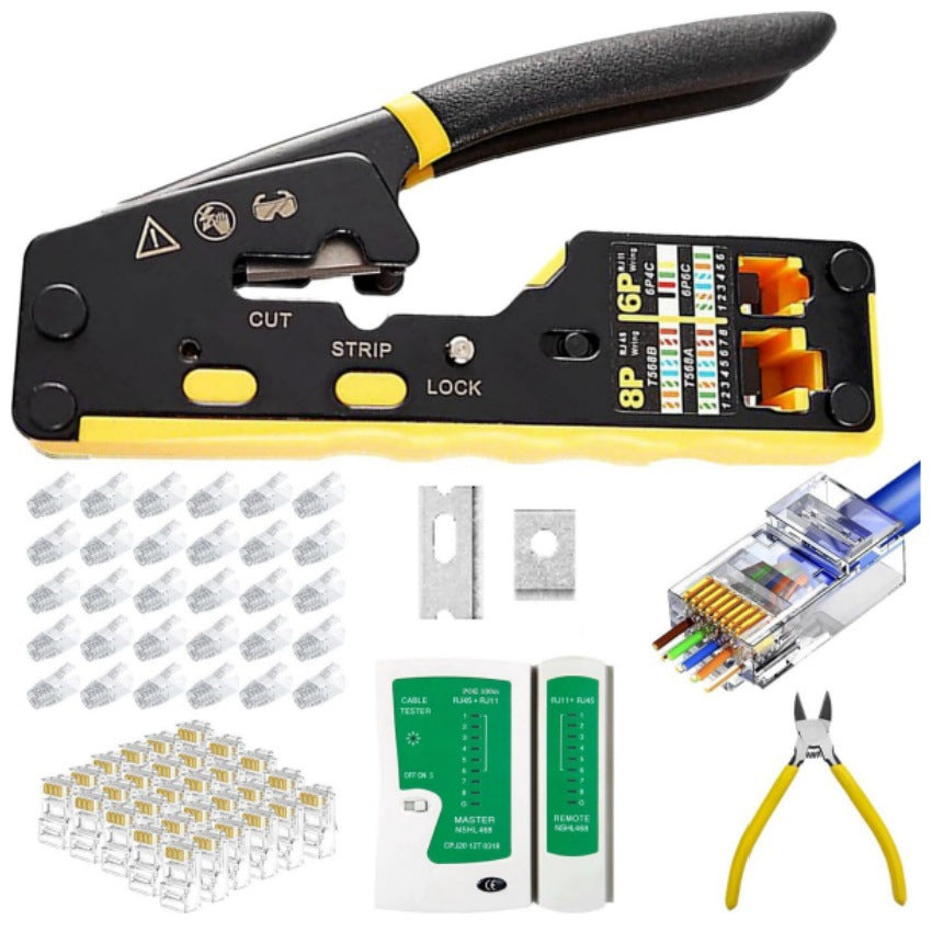 Multifunctional RJ45 Pass-Through Network Cable Crimp Tool Kit
