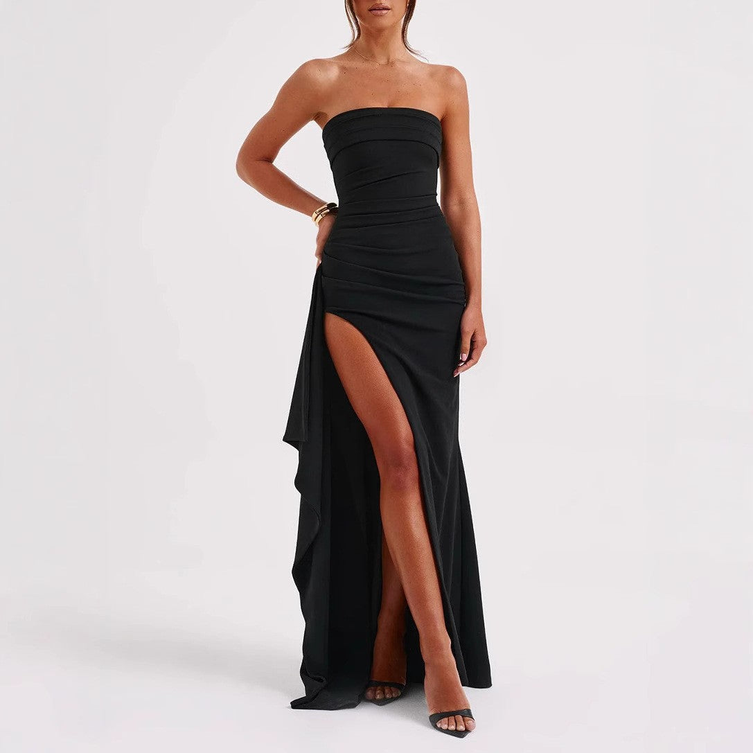 Women's Sexy Bandeau Tube Dress – Side Slit Irregular Hem | XS–L