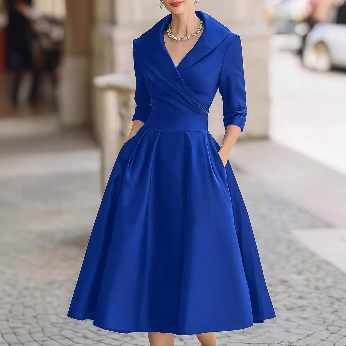 Women's Elegant Long-Sleeve Waist-Defining Formal Dress | XS–4XL
