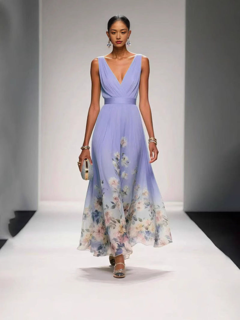 Women's Deep-V Chiffon Print Dress – Sexy Summer Vest Dress | 9 Colours | S–XXL