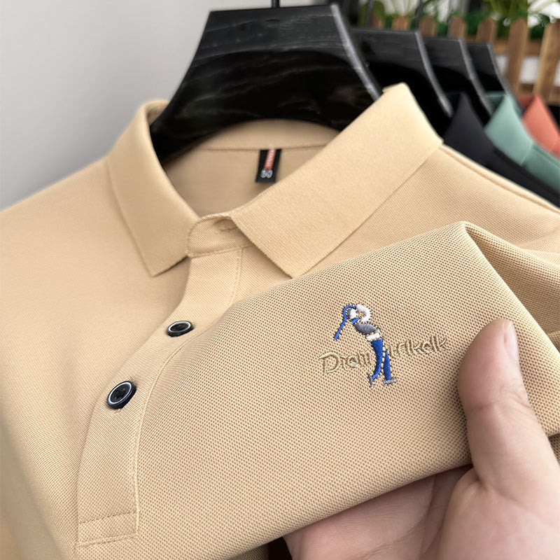 Men's Classic Embroidered Cotton Short-Sleeve Polo - Casual Solid Color Lapel Shirt