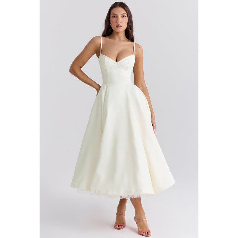 Women's French Mesh Princess Dress – Double-Layer Spaghetti Strap | S–XXL