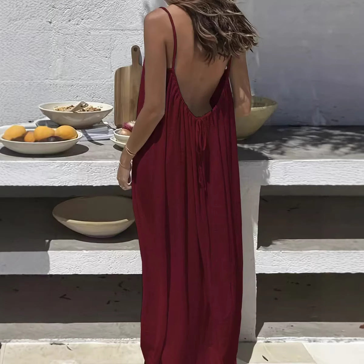 Women's Open-Back Cami Loungewear Dress – Loose Suspender Style | 27 Colours | S–5XL