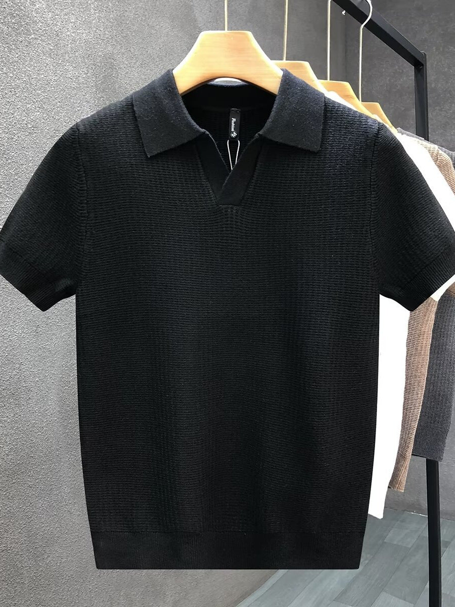 Men's Premium Lightweight Knit Sweater Polo - Slim Fit Half-Sleeve Lapel Top