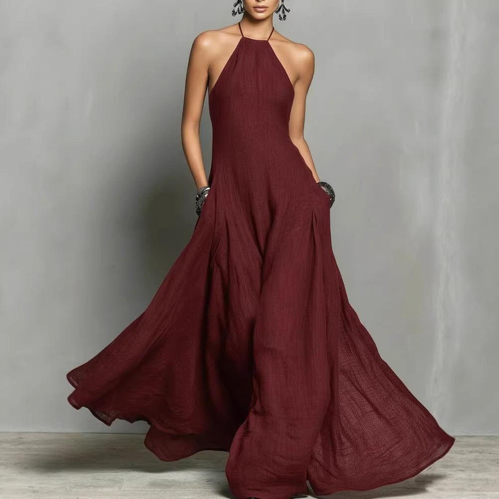 2026 Europe, America, Amazon independent station spring and summer new cotton and linen blend simple backless sleeveless long dress