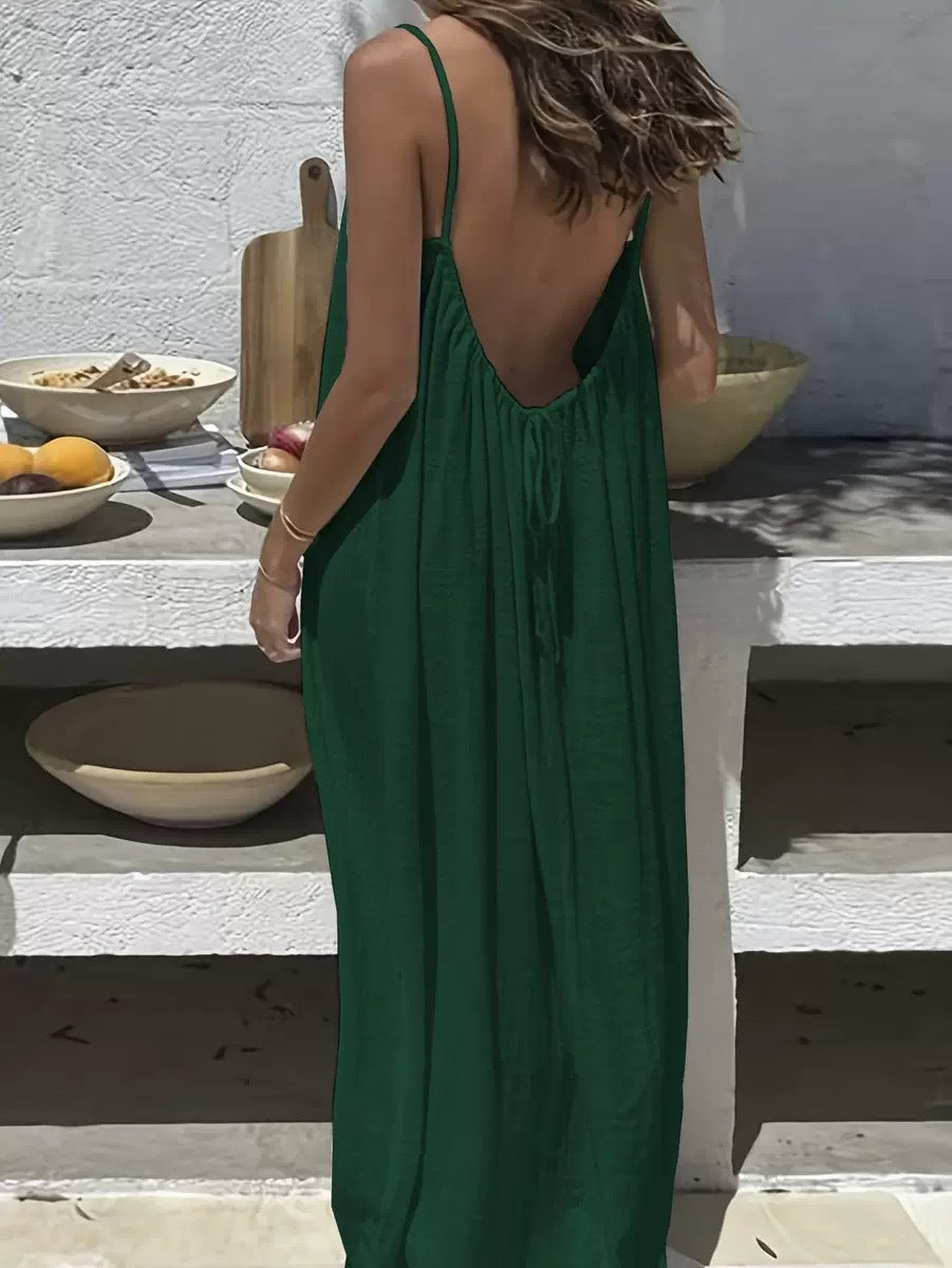 Women's Open-Back Cami Loungewear Dress – Loose Suspender Style | 27 Colours | S–5XL