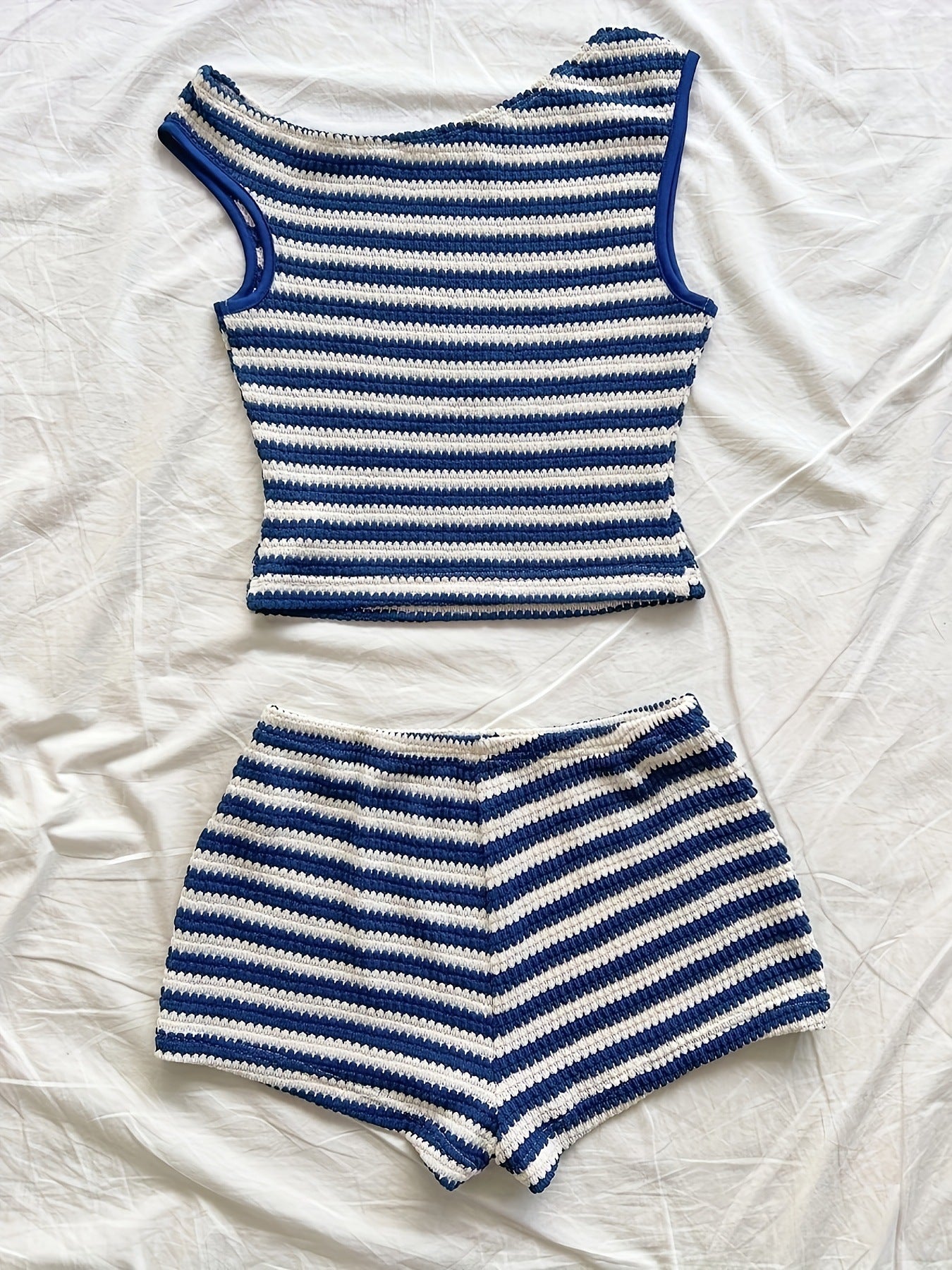 Women's Striped Resort Knit Vest & Shorts Set - Two-Piece Summer Vacation Suit