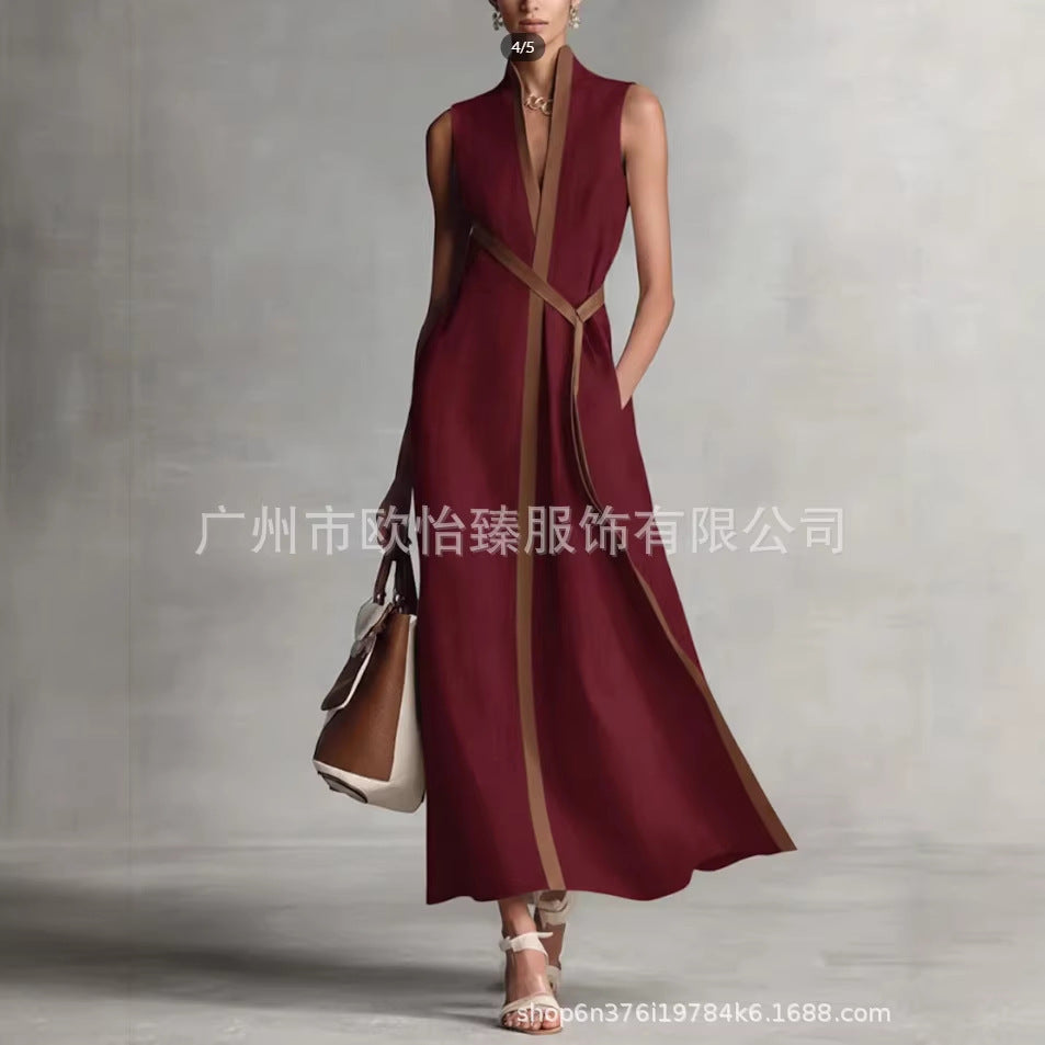 Women's Stand-Up Collar Sleeveless Contrast Loose Dress | S–XXXL